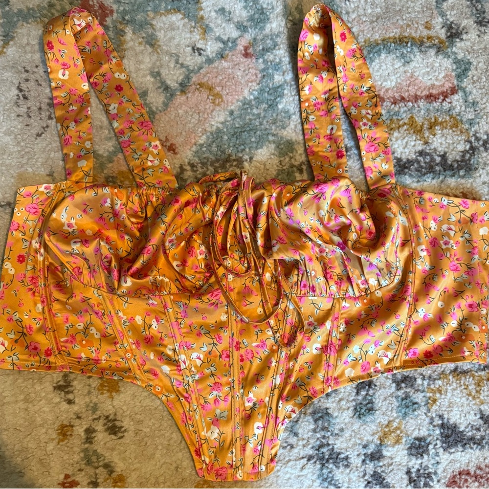 Floral Orange Corset Top-2XL
